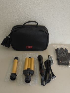 CHI Gold Triple Barrel Curling Wand with Black Carry Case